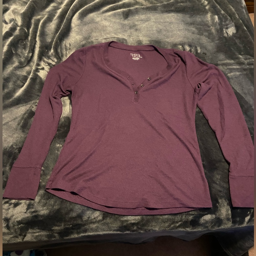 Long sleeve waffle shirt, purple, size L